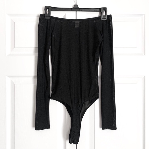 Tops - NWOT Black Sheer Off the Shoulder Thong Bodysuit